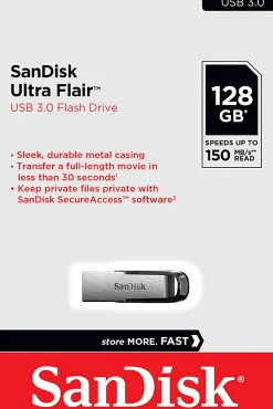 SanDisk Ultra Flair™ USB 3.0 Flash Drive, 128GB, Silver