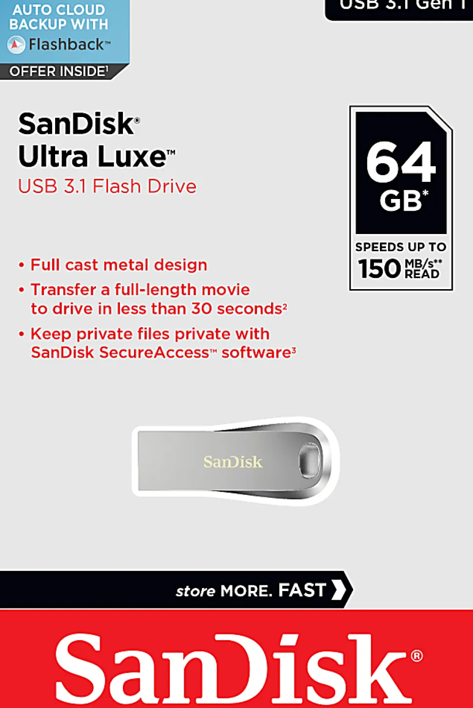 SanDisk Ultra Luxe USB 3.1, 64GB, Silver Metal