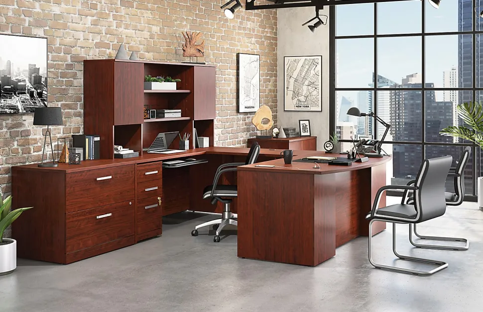 Sauder® Affirm Collection Executive Desk With Two 2-Drawer Mobile Pedestal Files, 72"W x 30"D, Classic Cherry