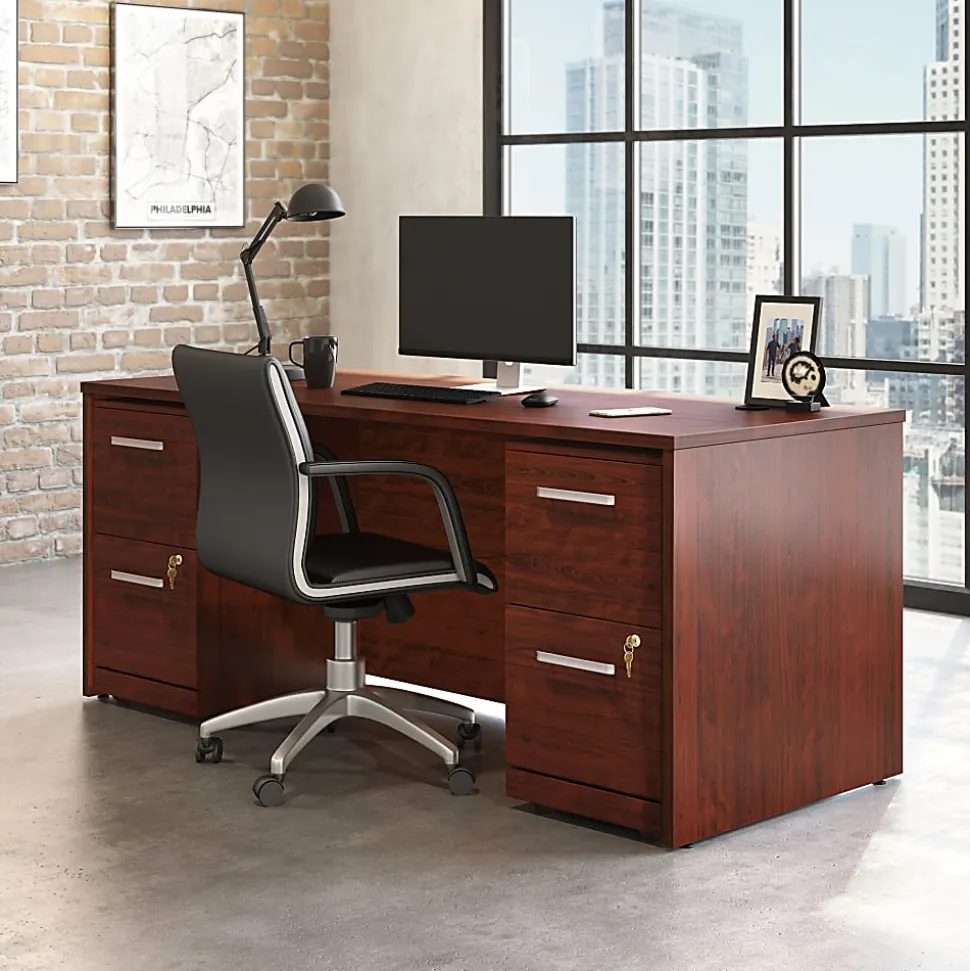Sauder® Affirm Collection Executive Desk With Two 2-Drawer Mobile Pedestal Files, 72"W x 30"D, Classic Cherry