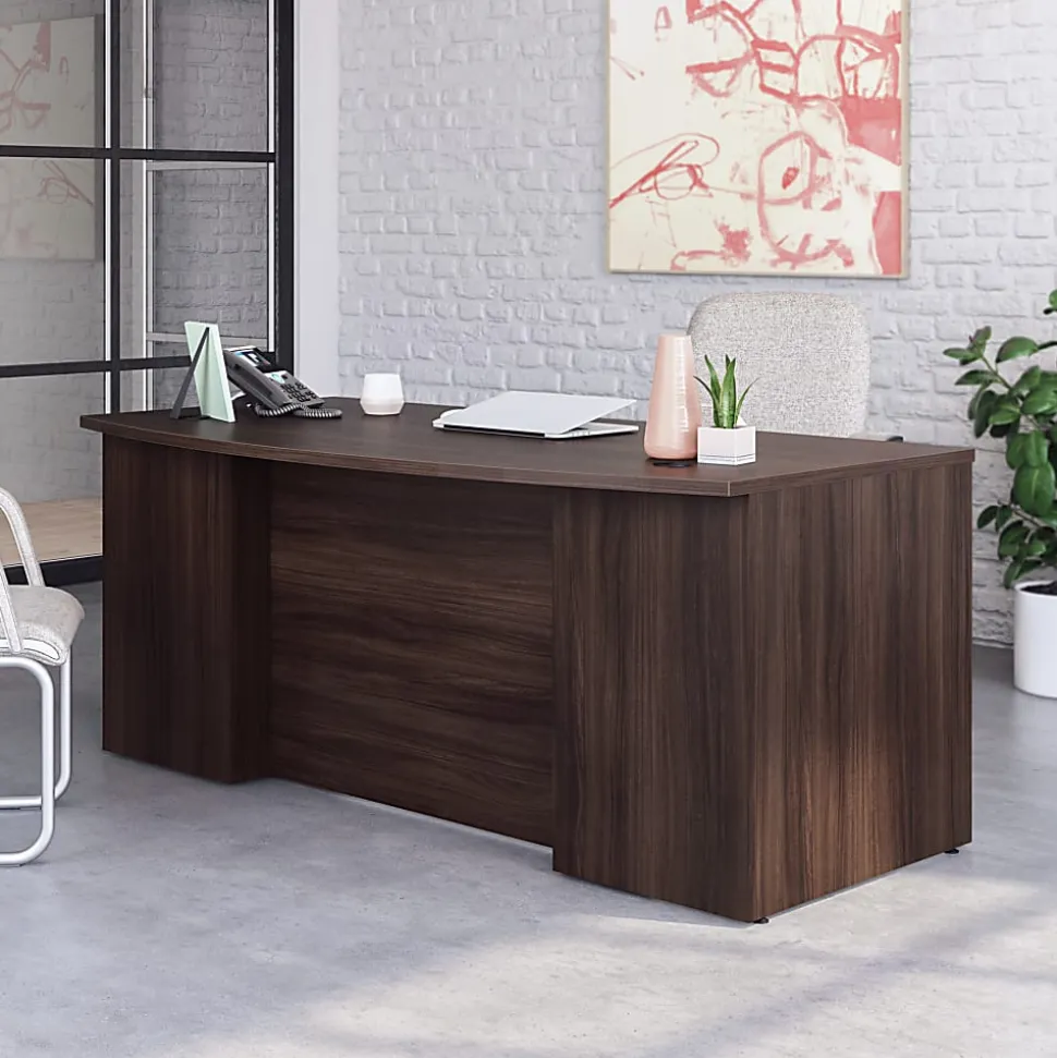 Sauder® Affirm 72"W Bowfront Desk With Two 2-Drawer Mobile Pedestal Files, 29-1/4”H x 72”W x 36”D, Noble Elm