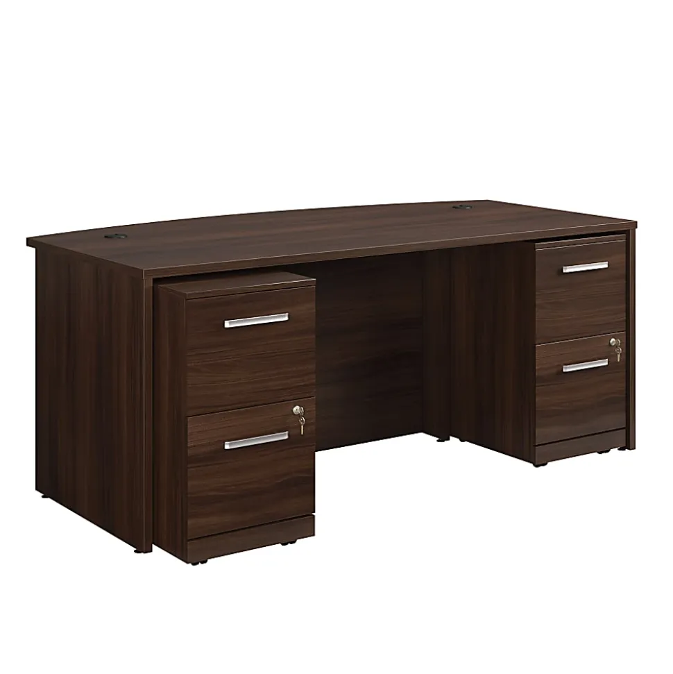 Sauder® Affirm 72"W Bowfront Desk With Two 2-Drawer Mobile Pedestal Files, 29-1/4”H x 72”W x 36”D, Noble Elm