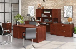 Sauder® Affirm 72"W Executive Bowfront Computer Desk With 42" Return, Classic Cherry