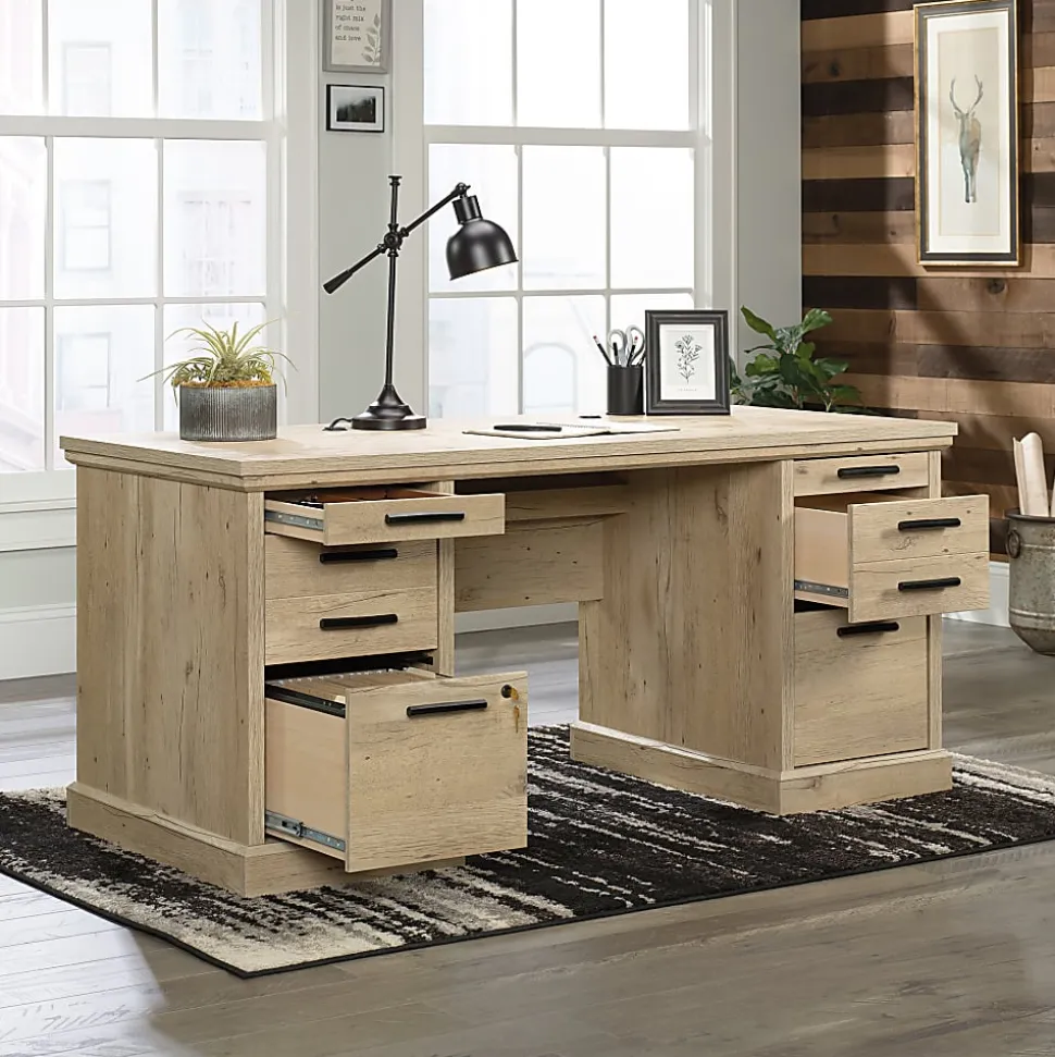 Sauder® Aspen Post 65"W Executive Computer Desk, Prime Oak