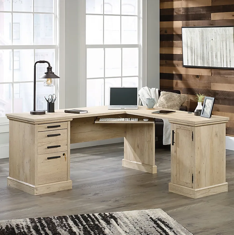 Sauder® Aspen Post 65"W L-Shaped Corner Desk, Prime Oak