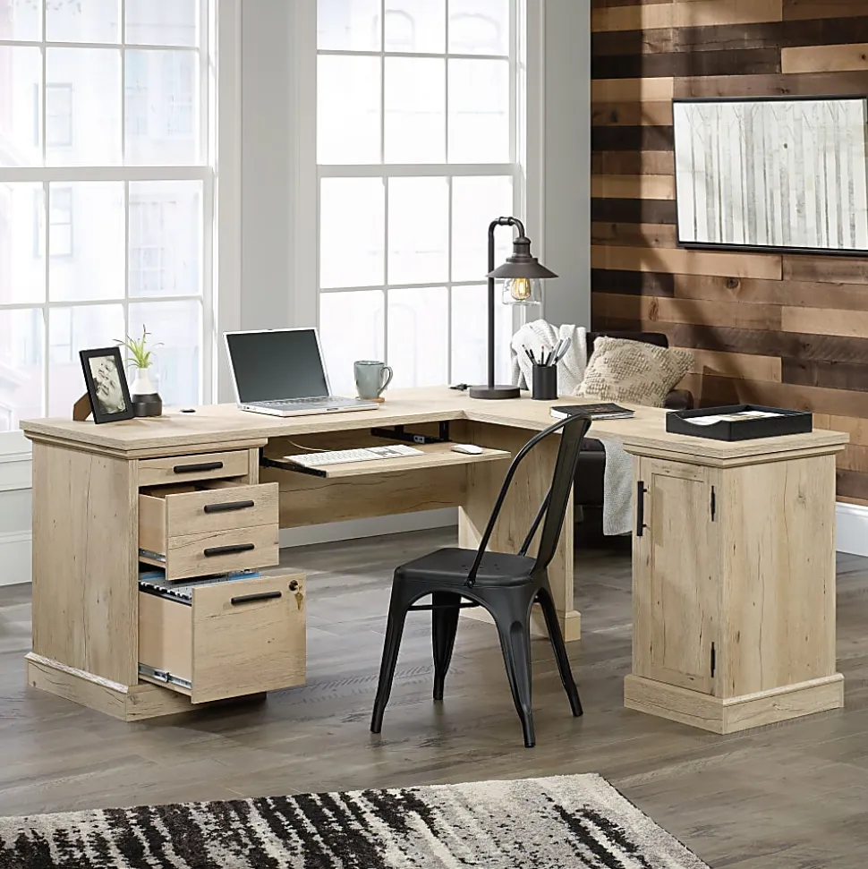 Sauder® Aspen Post 65"W L-Shaped Corner Desk, Prime Oak