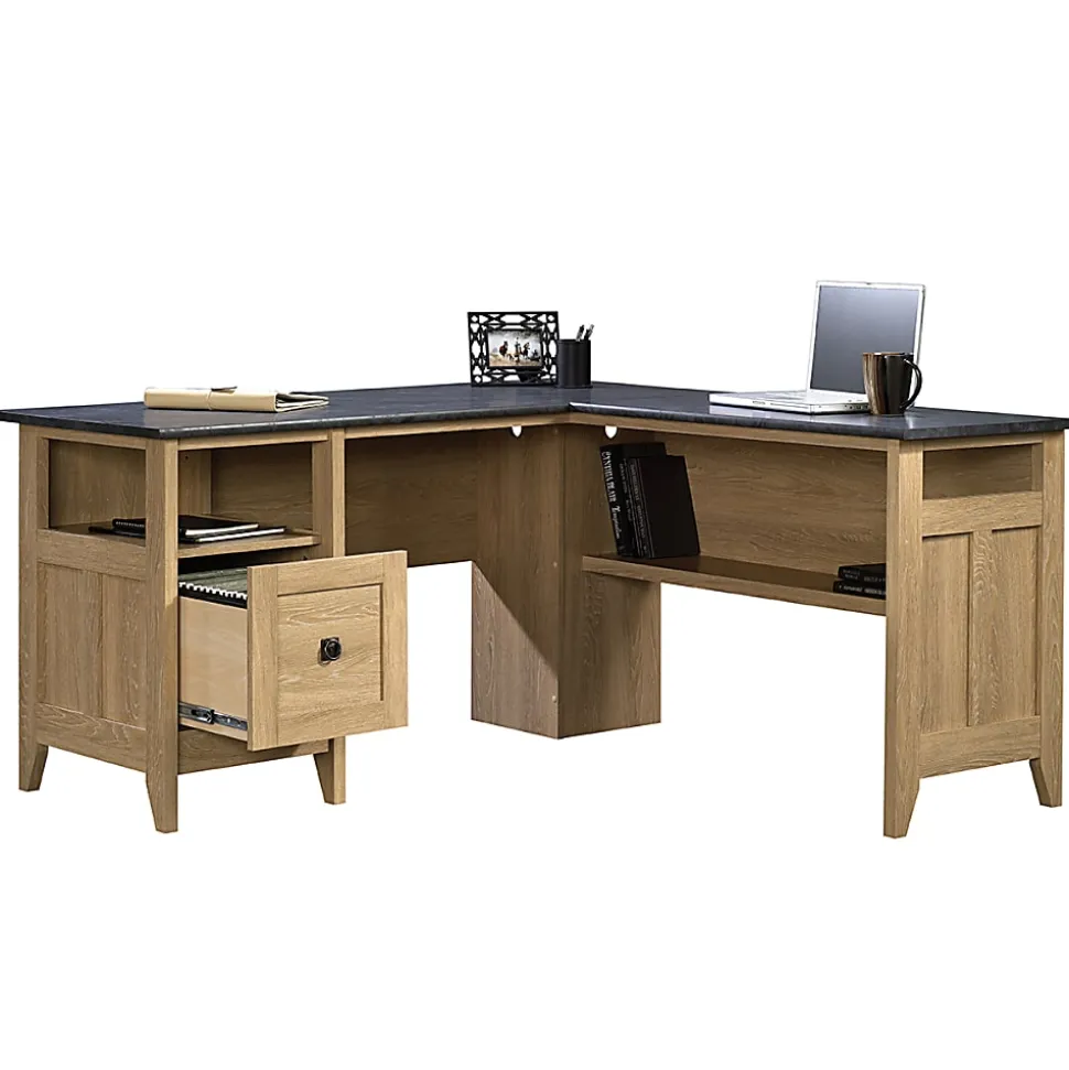 Sauder® August Hill 60"W L-Shaped Corner Desk, Dover Oak/Rosso Slate