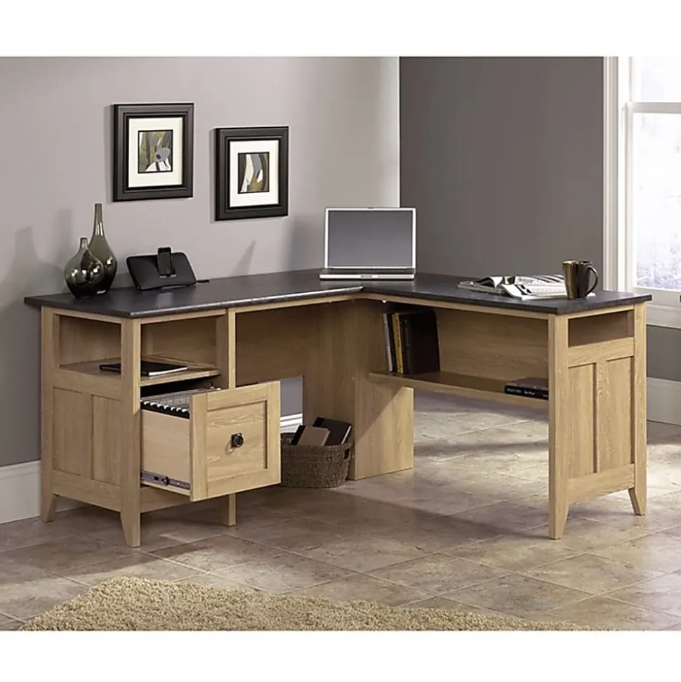 Sauder® August Hill 60"W L-Shaped Corner Desk, Dover Oak/Rosso Slate