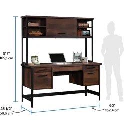 Sauder® Briarbrook 60”W Computer Desk With Hutch, Barrel Oak® Finish/Black Frame