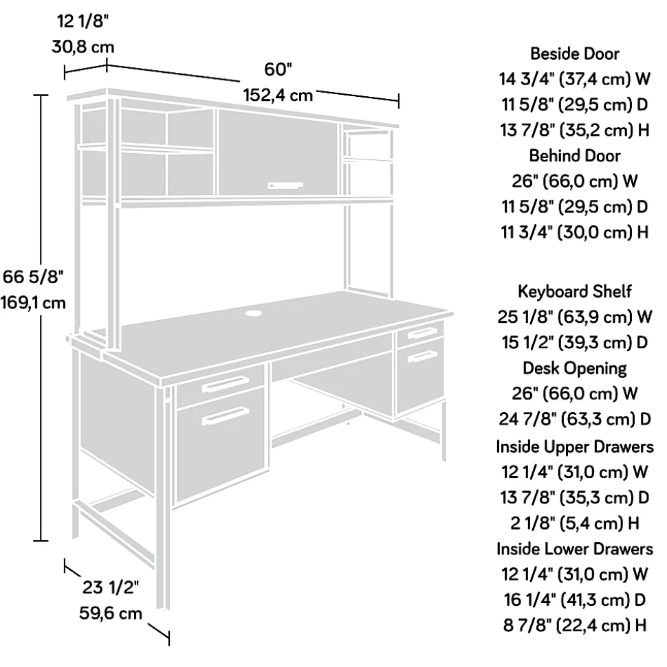 Sauder® Briarbrook 60”W Computer Desk With Hutch, Barrel Oak® Finish/Black Frame