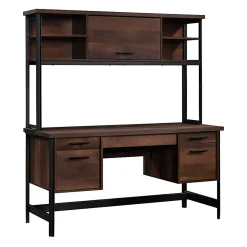 Sauder® Briarbrook 60”W Computer Desk With Hutch, Barrel Oak® Finish/Black Frame