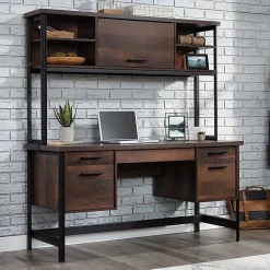 Sauder® Briarbrook 60”W Computer Desk With Hutch, Barrel Oak® Finish/Black Frame