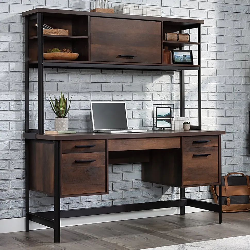 Sauder® Briarbrook 60”W Computer Desk With Hutch, Barrel Oak® Finish/Black Frame