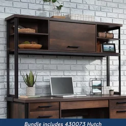 Sauder® Briarbrook 60”W Computer Desk With Hutch, Barrel Oak® Finish/Black Frame