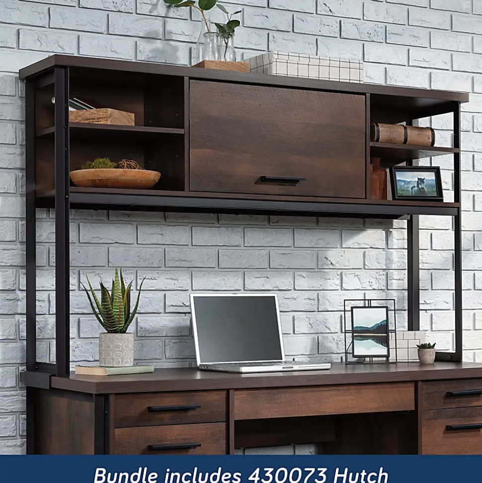 Sauder® Briarbrook 60”W Computer Desk With Hutch, Barrel Oak® Finish/Black Frame