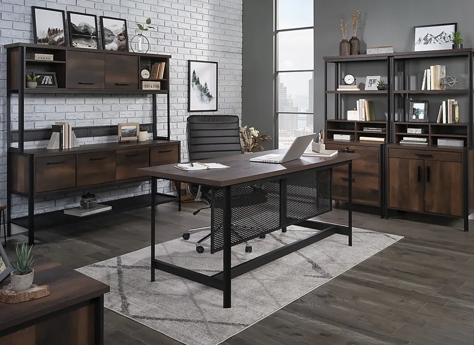Sauder® Briarbrook 66"W Table Style Computer Desk, Black/Barrel Oak