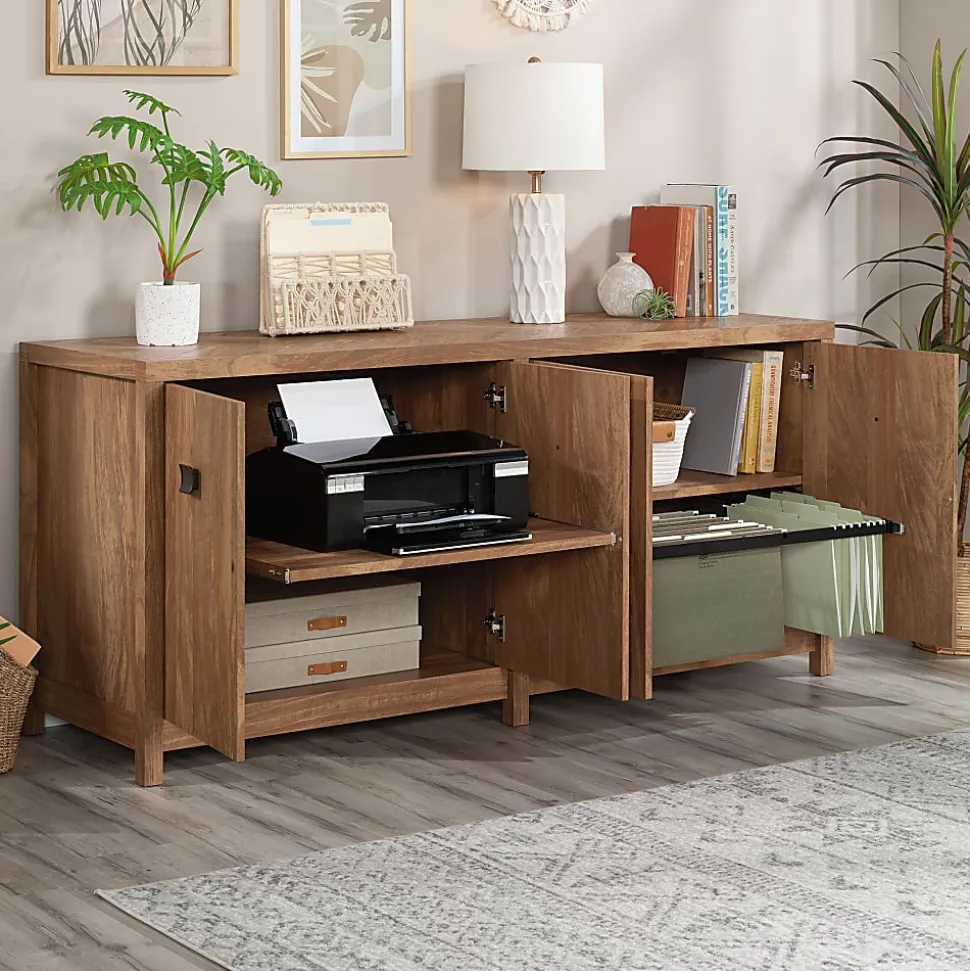 Sauder® Cannery Bridge 66"W Credenza Computer Desk With Filing And Printer Shelf, Sindoori Mango®