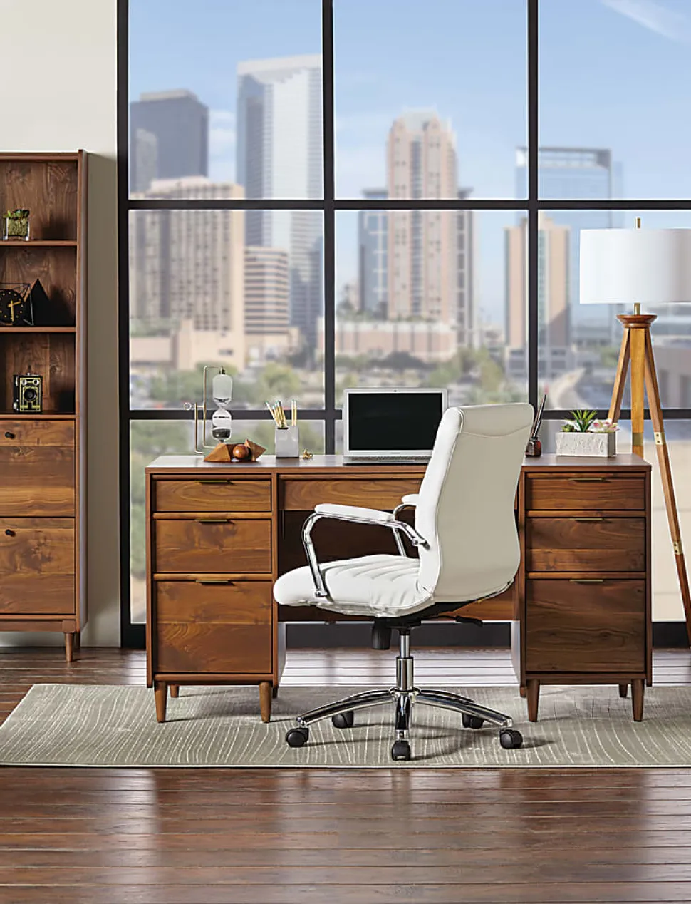 Sauder® Clifford Place 59"W Mid-Century Executive Computer Desk, Grand Walnut