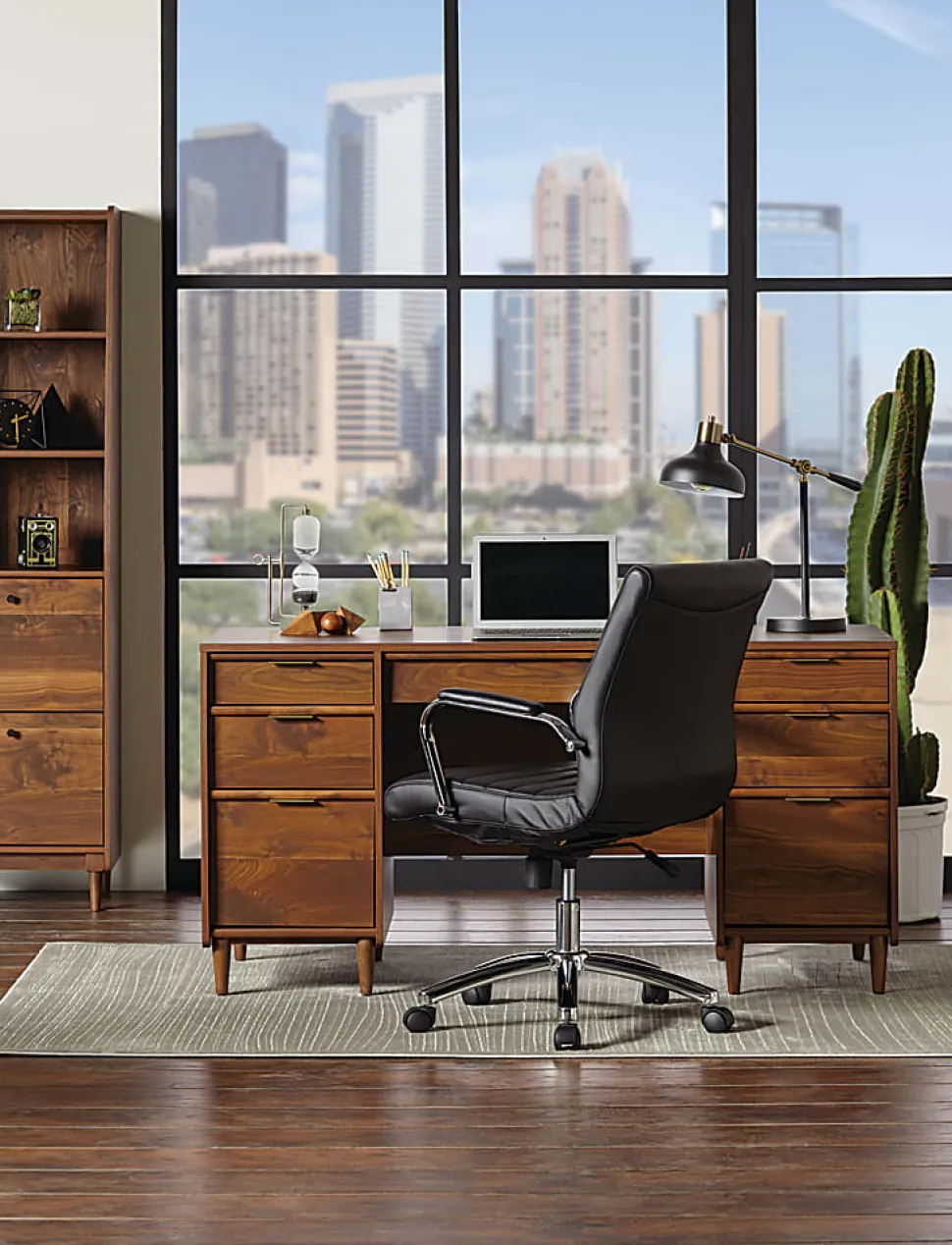 Sauder® Clifford Place 59"W Mid-Century Executive Computer Desk, Grand Walnut