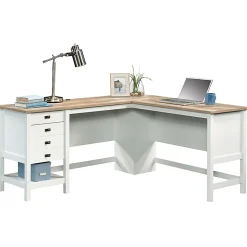 SauderĀ® Cottage Road 65"W L-Shaped Corner Desk, Soft White/Oak