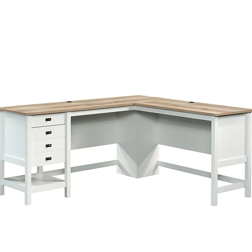 Sauder® Cottage Road 65"W L-Shaped Corner Desk, Soft White/Oak