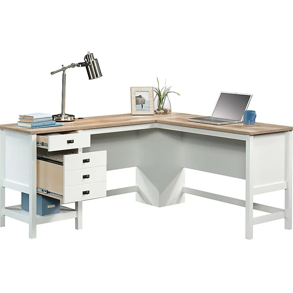 Sauder® Cottage Road 65"W L-Shaped Corner Desk, Soft White/Oak