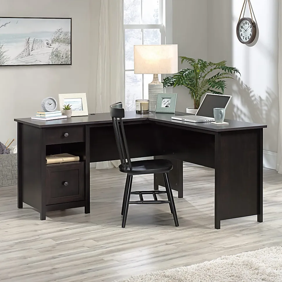 Sauder® County Line 61"W L-Shaped Office Computer Desk With File Drawer, Estate Black