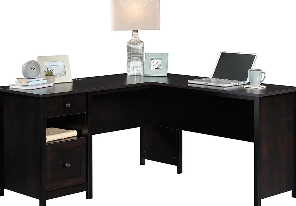 Sauder® County Line 61"W L-Shaped Office Computer Desk With File Drawer, Estate Black