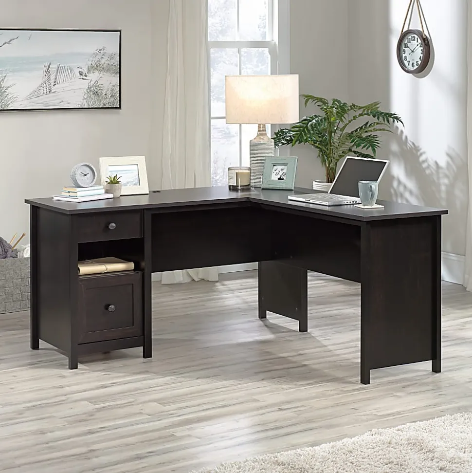 Sauder® County Line 61"W L-Shaped Office Computer Desk With File Drawer, Estate Black