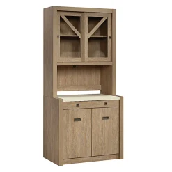SauderĀ® Dixon City 72"H Contemporary Country Storage Workstation With Glass Door Hutch, Brushed Oak/Pebble White