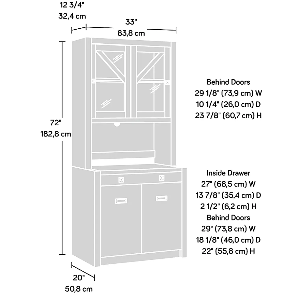 Sauder® Dixon City 72"H Contemporary Country Storage Workstation With Glass Door Hutch, Brushed Oak/Pebble White