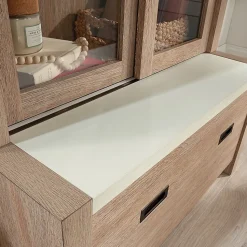 Sauder® Dixon City Library 4-Shelf Bookcase With Sliding Doors And Filing Drawer, Brushed Oak™/Pebble White™