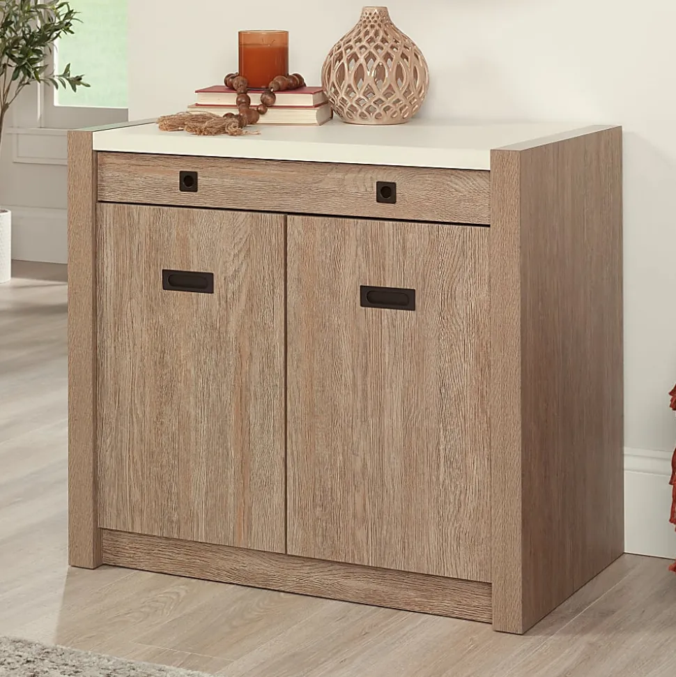 Sauder® Dixon City 33"W Computer Desk Cabinet With Storage, Brushed Oak™/Pebble White™