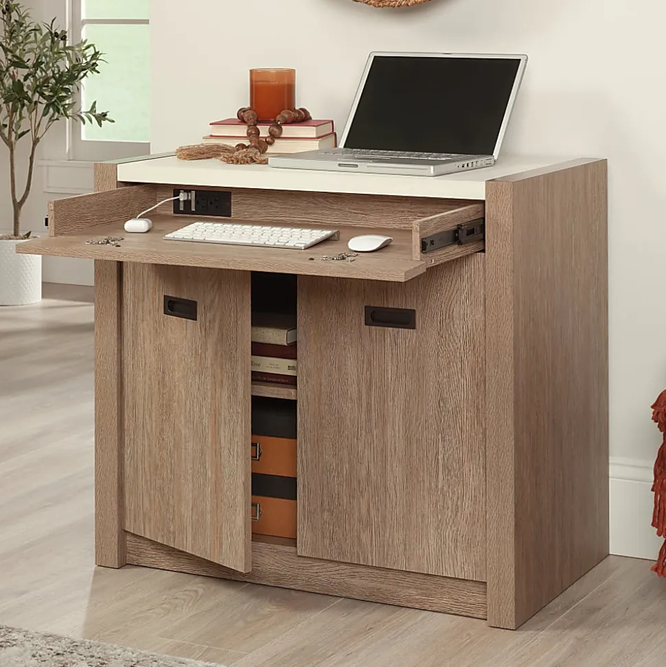 Sauder® Dixon City 33"W Computer Desk Cabinet With Storage, Brushed Oak™/Pebble White™