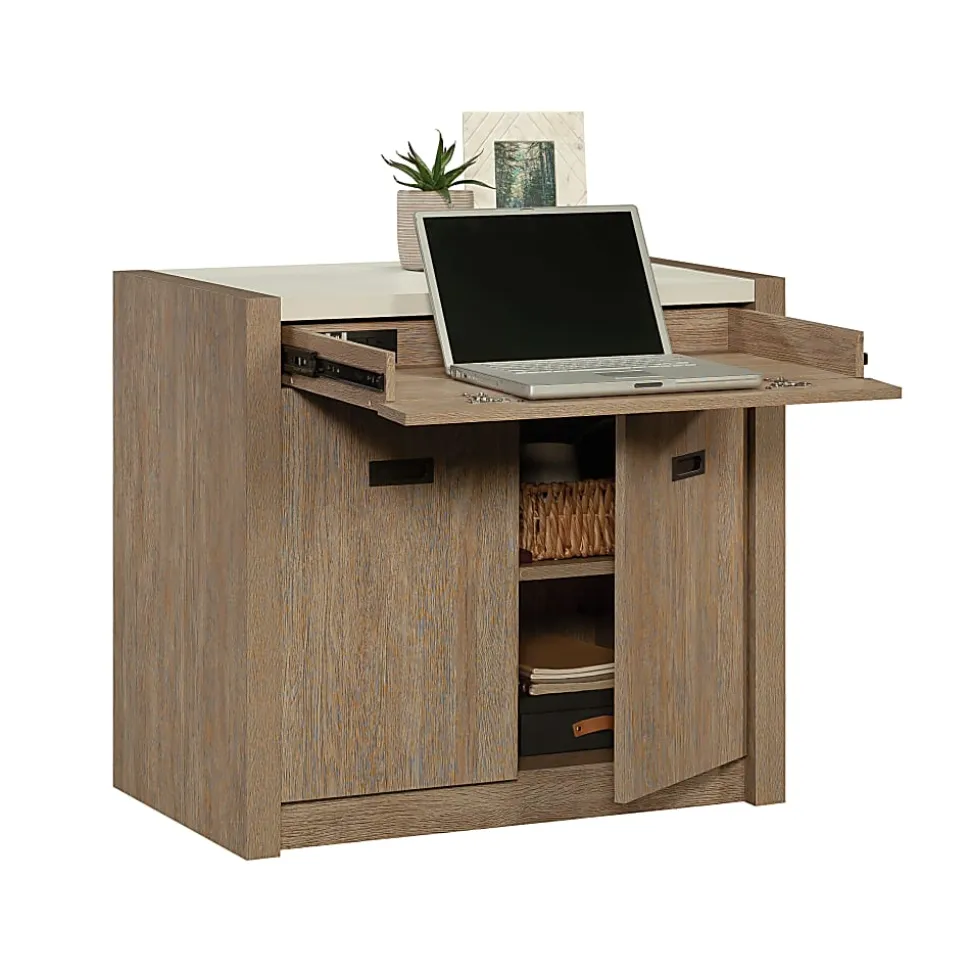 Sauder® Dixon City 33"W Computer Desk Cabinet With Storage, Brushed Oak™/Pebble White™
