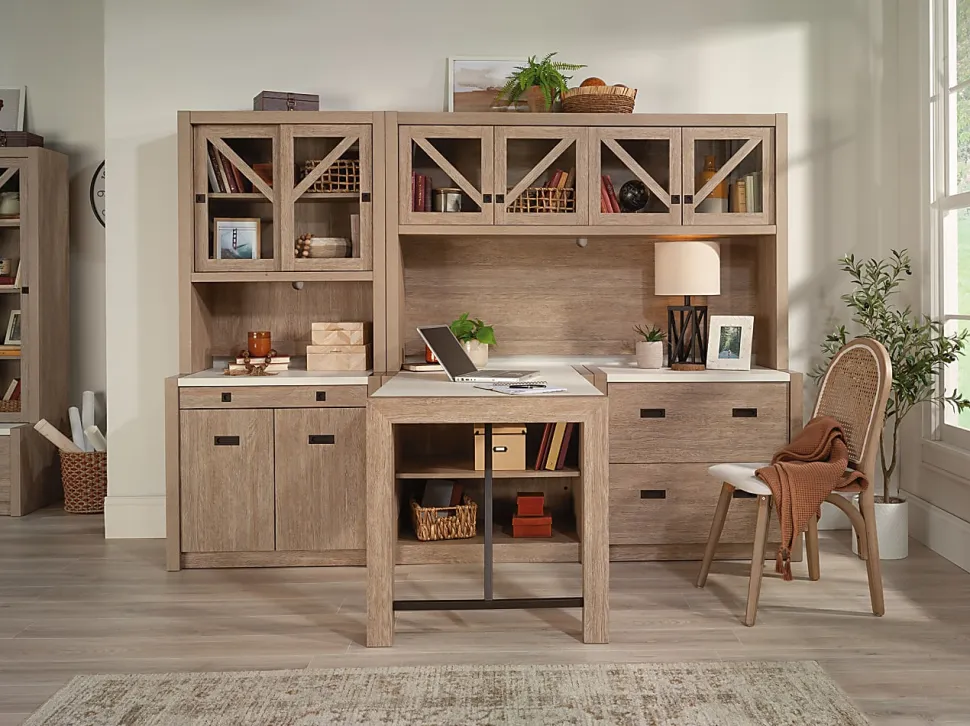 Sauder Dixon City 66"W Executive Computer Desk, Brushed Oak™/Pebble White™