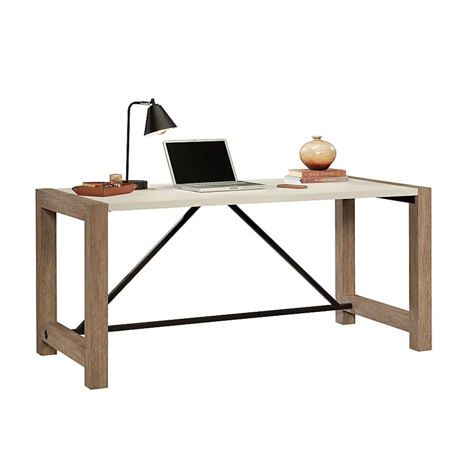 Sauder Dixon City 66"W Executive Computer Desk, Brushed Oak™/Pebble White™