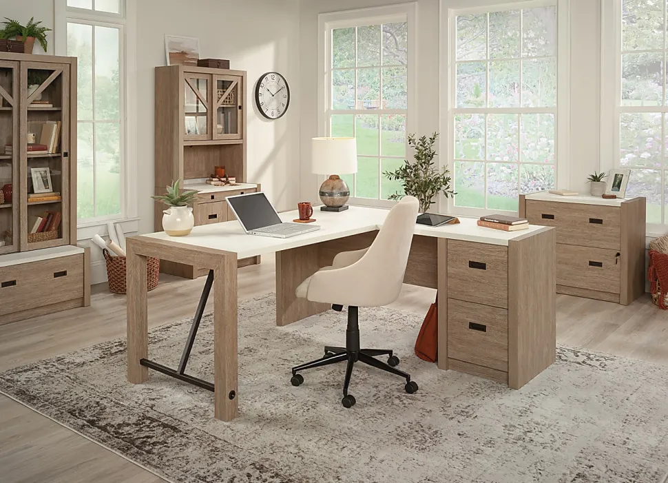 Sauder Dixon City 66"W Executive Computer Desk, Brushed Oak™/Pebble White™