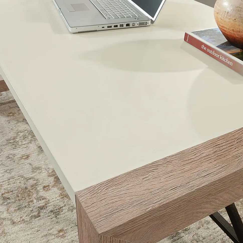 Sauder Dixon City 66"W Executive Computer Desk, Brushed Oak™/Pebble White™