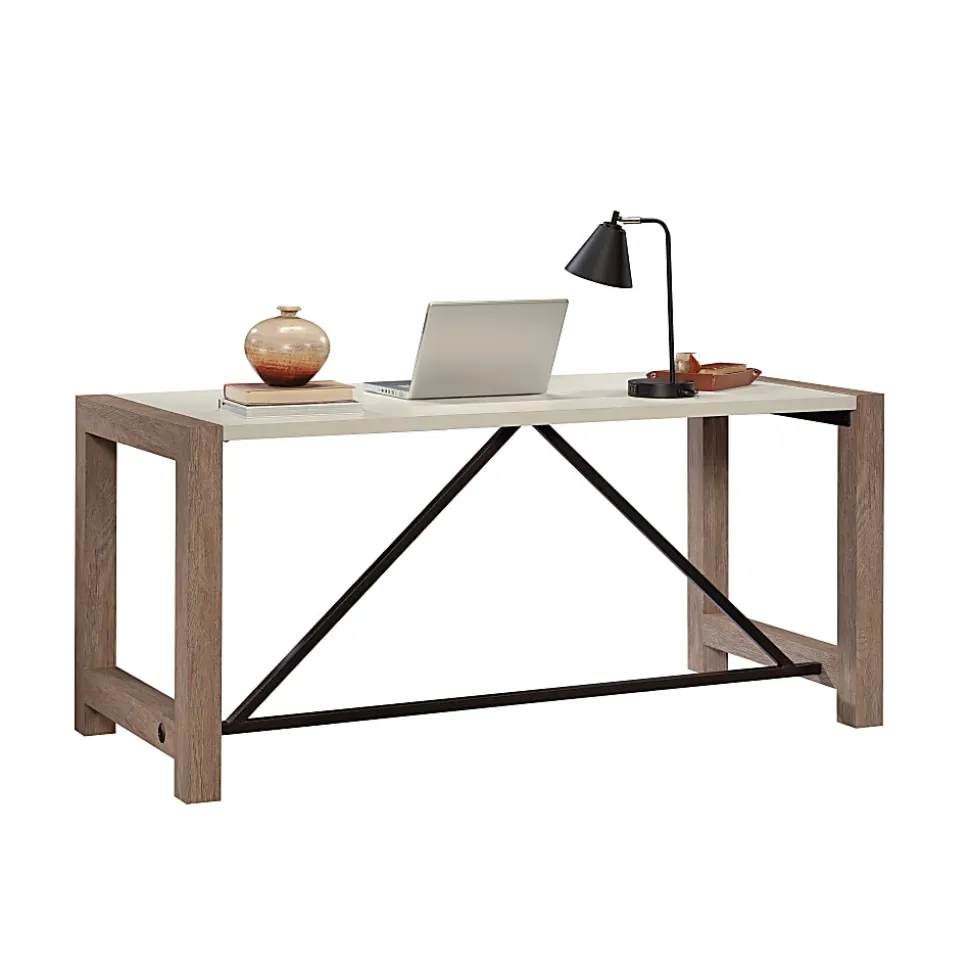 Sauder Dixon City 66"W Executive Computer Desk, Brushed Oak™/Pebble White™