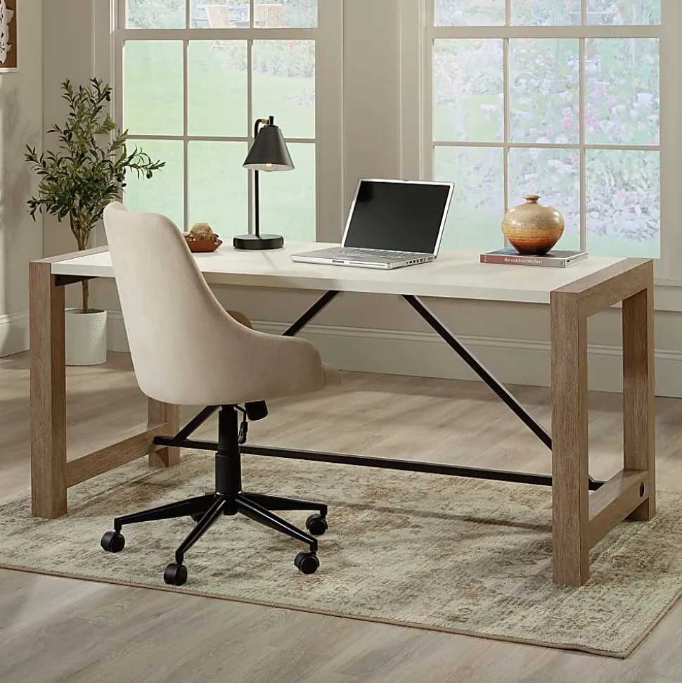 Sauder Dixon City 66"W Executive Computer Desk, Brushed Oak™/Pebble White™