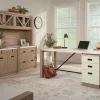 Sauder Dixon City® 66"W L-Shaped Computer Desk With Drawers, Brushed Oak™/Pebble White™