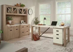 Sauder Dixon City® 66"W L-Shaped Computer Desk With Drawers, Brushed Oak™/Pebble White™