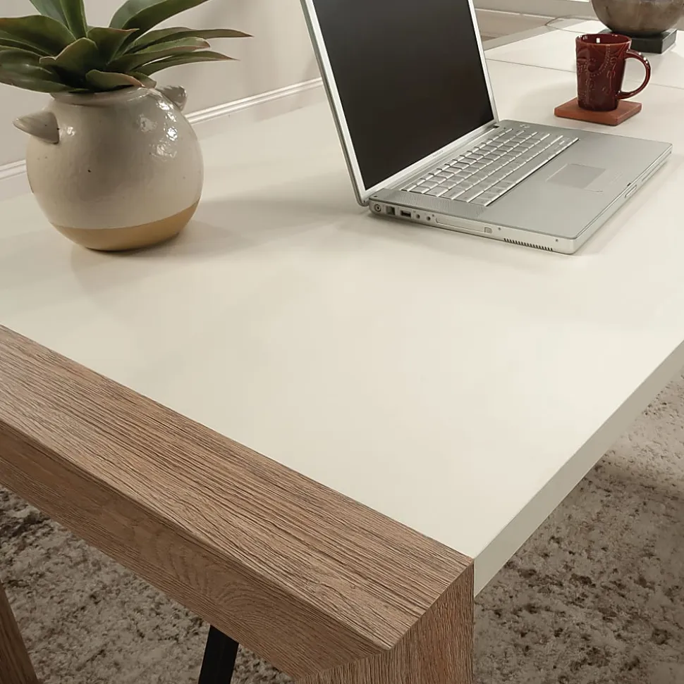 Sauder Dixon City® 66"W L-Shaped Computer Desk With Drawers, Brushed Oak™/Pebble White™