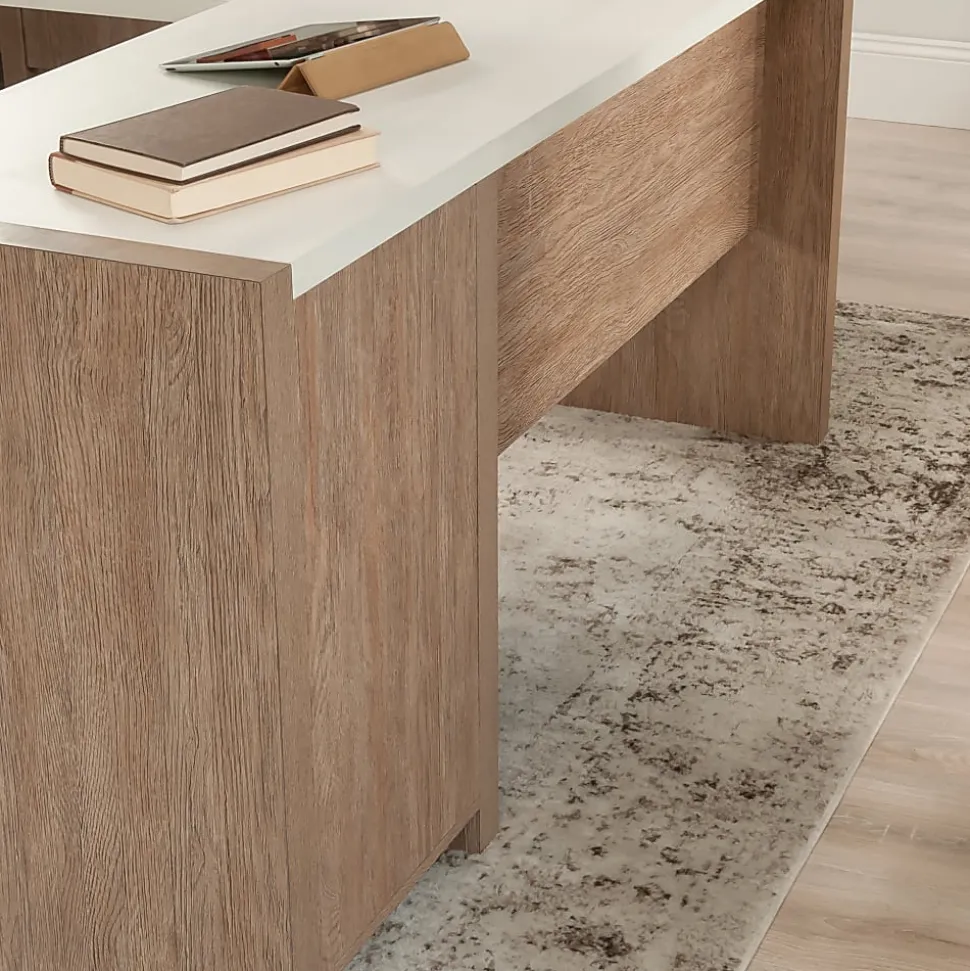 Sauder Dixon City® 66"W L-Shaped Computer Desk With Drawers, Brushed Oak™/Pebble White™