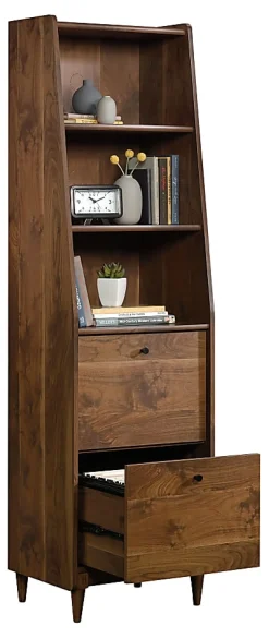 SauderĀ® Harvey Park 71"H Narrow 3-Shelf Bookcase With File, Grand Walnut