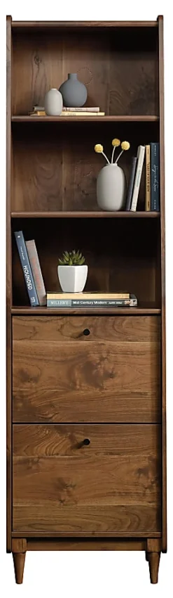 Sauder® Harvey Park 71"H Narrow 3-Shelf Bookcase With File, Grand Walnut