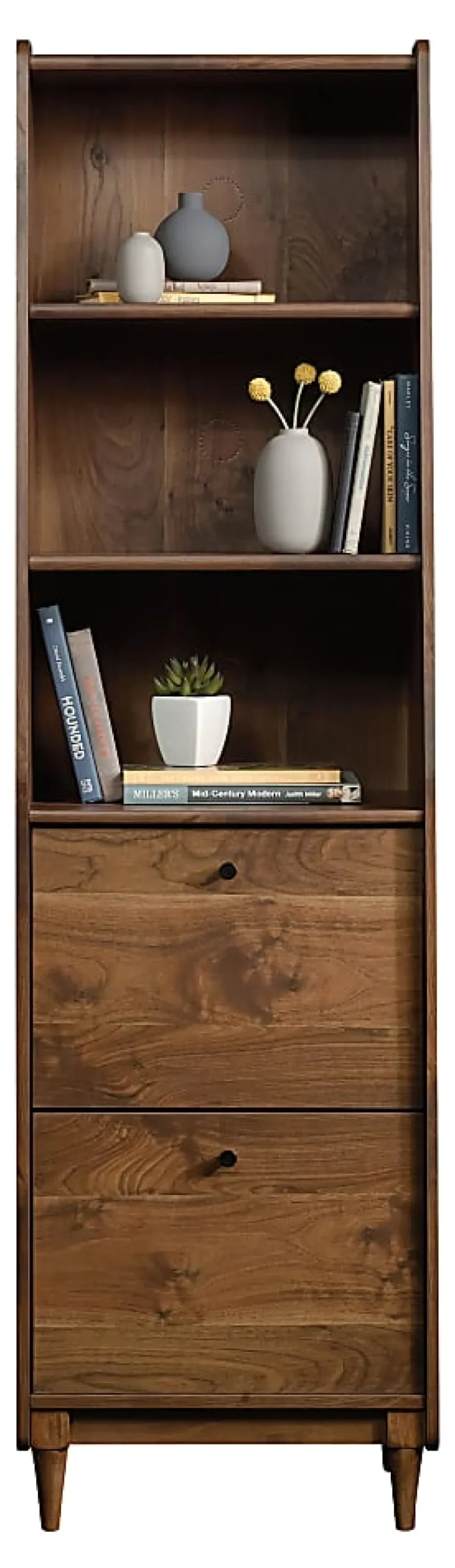 Sauder® Harvey Park 71"H Narrow 3-Shelf Bookcase With File, Grand Walnut