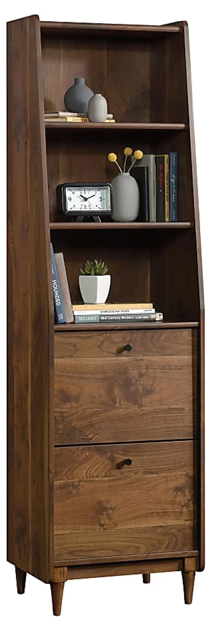 Sauder® Harvey Park 71"H Narrow 3-Shelf Bookcase With File, Grand Walnut