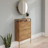 Sauder® International Lux 31"W Wall-Mount Entryway Shoe Cabinet With Round Mirror, Sindoori Mango